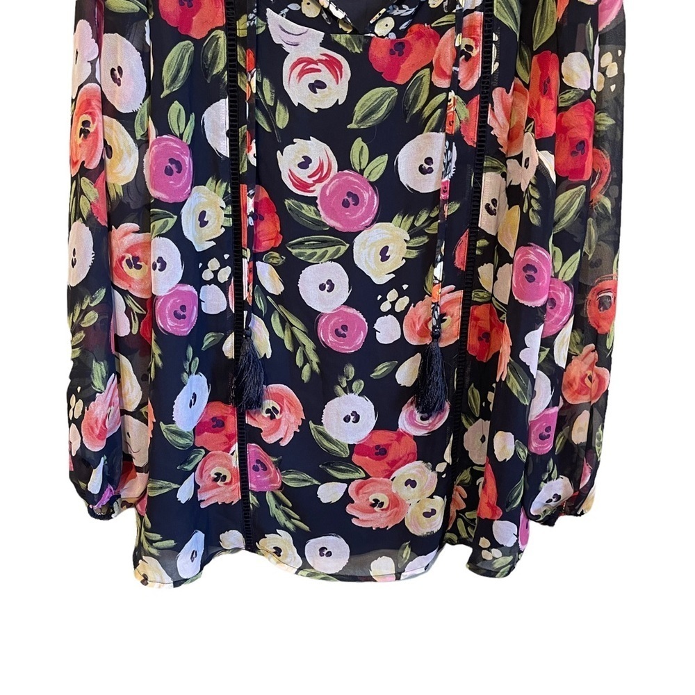 Lane Bryant Floral Print Long Sleeve Chiffon Tunic Top Blouse Women's 14 - Picture 3 of 8